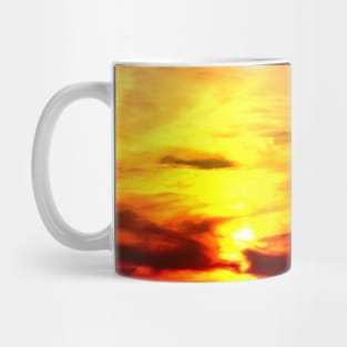 Apocalyptic scenery with a bath of violent clouds in the sunset sky full of raging red and yellow colours Mug